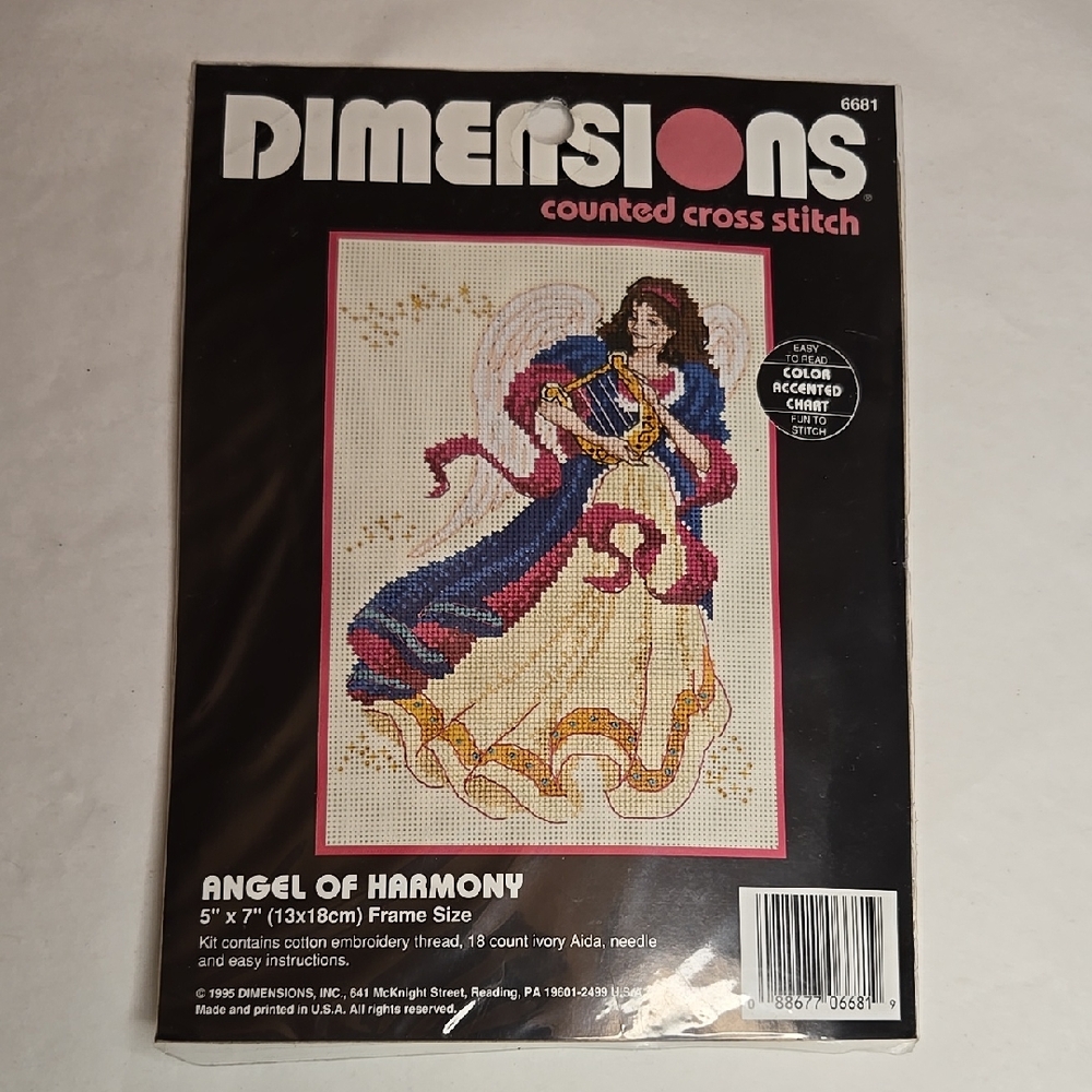 NWT Vintage 90s Angel Counted Cross Stitch Kit Dimensions Angel Of Harmony 1990s